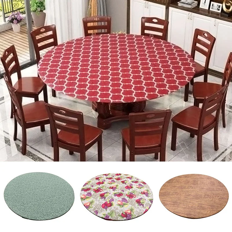 

New Fitted Round PVC Tablecloth Waterproof Table Cover Stain-resistant Elastic Home Decoration Dining Room