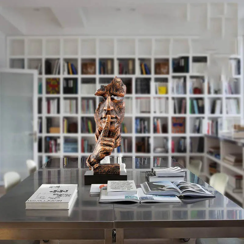 

RETRO RESIN THINKER STATUE CRAFTS LIVING ROOM ART DECORATION SILENCE IS GOLD THINKER SCULPTURE HOME DECORATION ACCESSORIES GIFTS