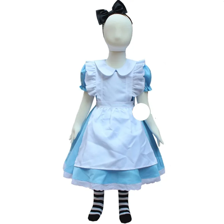 Детский синий костюм Алисы в стране чудес на Хэллоуин для детей вечерние костюмы