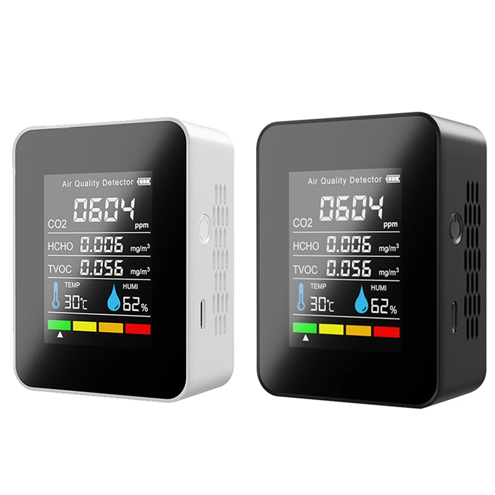

Цифровой измеритель CO2, тестер 5 в 1 для измерения температуры и влажности воздуха, формальдегида, TVOC