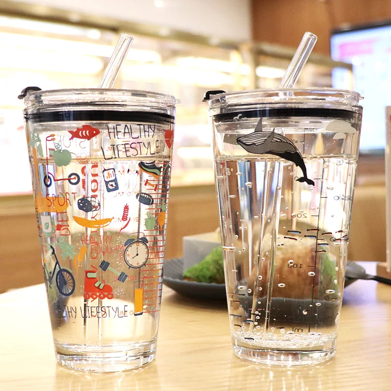 

Straw Cup with Lid Water Bottle Lids Straw Cup Coffee Drink Decoration Cool LOGO
