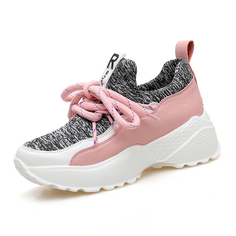 Pink B Bomlight/кроссовки на платформе; женская обувь на толстой массивной подошве, визуально увеличивающая рост; кроссовки на массивном каблуке 8 см; женская обувь; chaussures femme; 40 - Цвет: Pink B