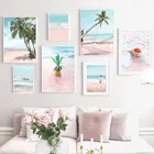 Настенные постеры в скандинавском стиле, розовые морские пляжные ракушки, гамак с ананасами, картины на холсте для украшения гостиной