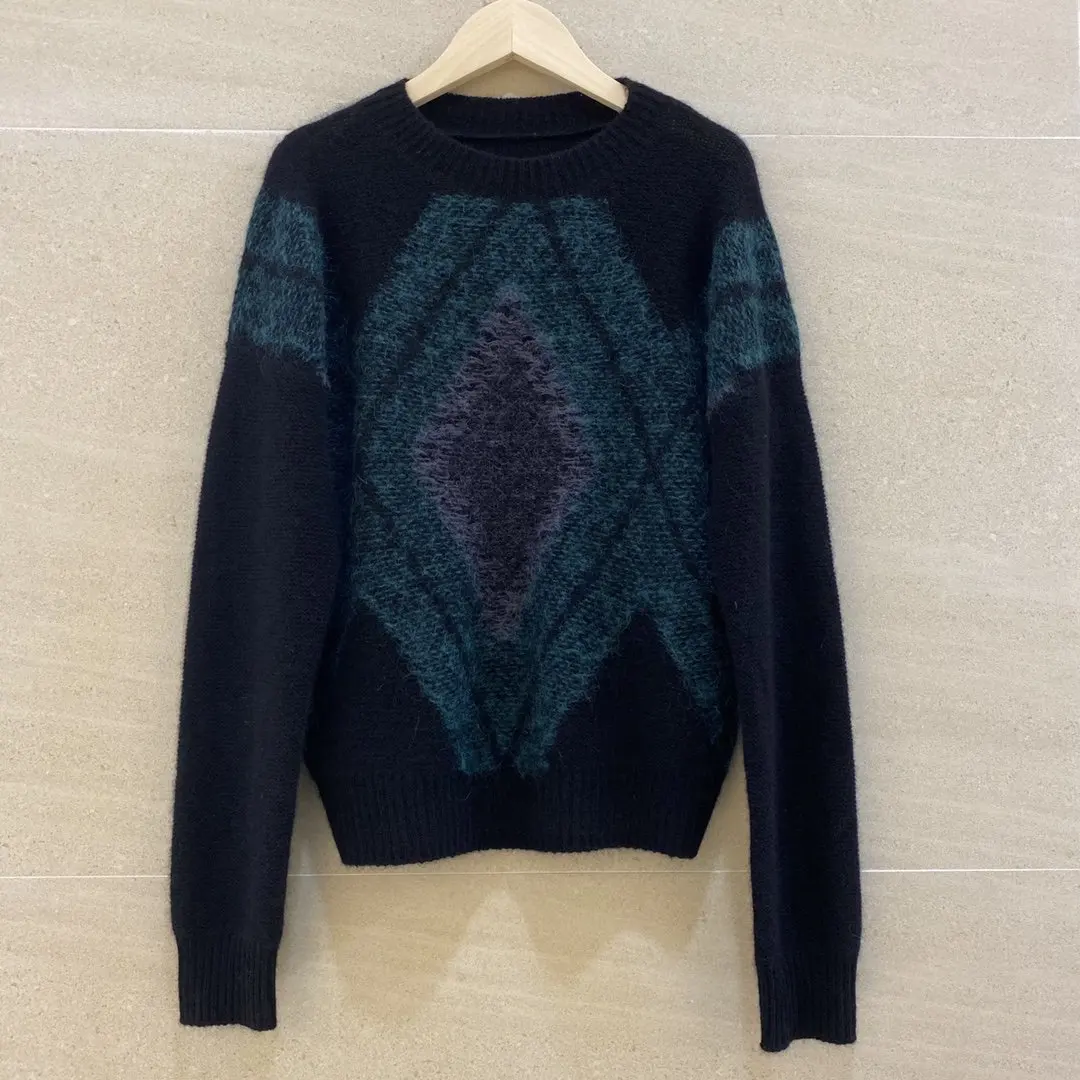 

ladies 2021 new fashion long sleeve sexy casual diamond check cashmere sweater 1204
