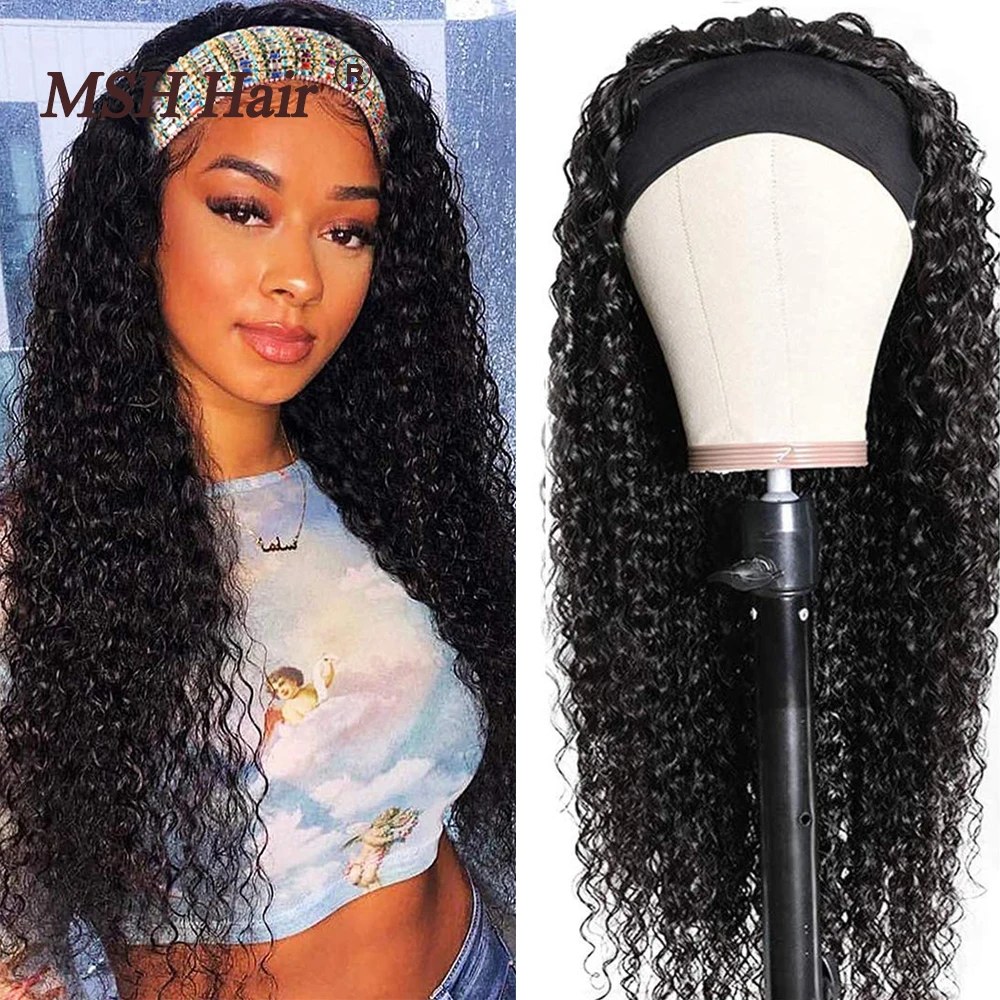 MSH Hair Headband Wig Human Hair Kinky Curly Brazilian Curly Hair Headband Wigs Brazilian Human Hair Glueless Wigs Remy Hair