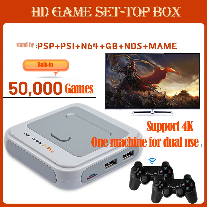 

Супер консоль X PRO Ретро видео игровые консоли встроенные 50000 классических игр Мини ТВ приставка 4K аркадная Игровая приставка с контроллерам...