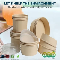 2040pcs bamboo pulp paper salad bowl with lid disposable container take out food bowl bamboo fibers sturdy compostable