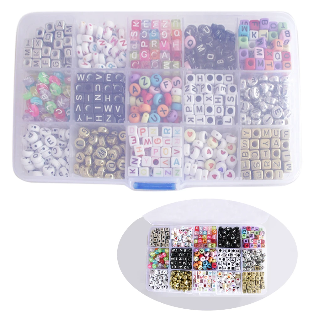 

Набор бусин для изготовления ювелирных изделий, квадратный браслет ручной работы, кубик алфавита, акриловая цепочка для ключей, разноцветн...
