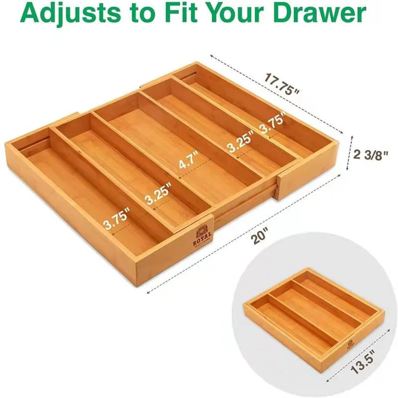 Выдвижной деревянный поднос для столовых приборов из бамбука Регулируемый и