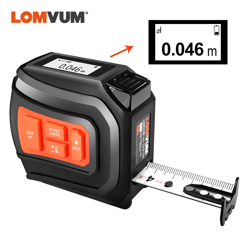 

LOMVUM LTM USB Rechargeable Tape Real-Time Dada Digital Distance Meter Rangefinder 5m Tape LCD NEW