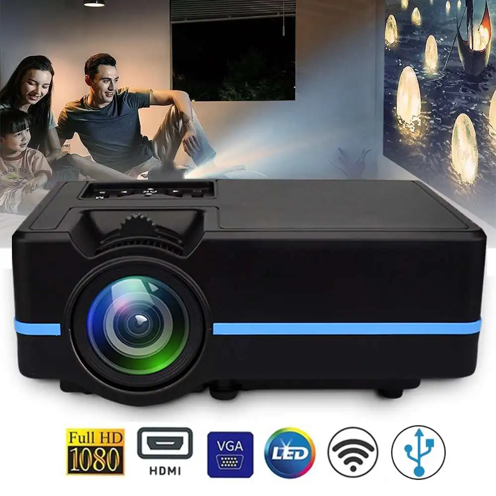 

LCD Projector Mini LED Projector 2200 lumens 800x480dpi Full HD Portable Home Theater Cinema Black Support 4K Android EU Plug