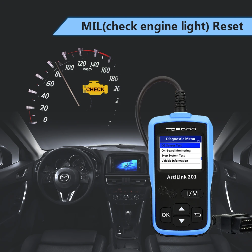 TOPDON arilsink 201 OBD2 автомобильный считыватель кодов полная функция OBD2 AL201 контрольный светильник двигателя(MIL) Live Data Freeze Frame Просмотр данных