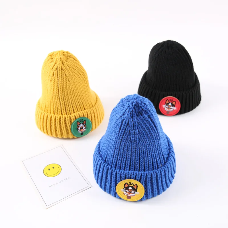 Fashion Knitted Baby Beanie Letter A Hip-Hop Hat For Girls Warm Spring Kids Boys Solid Color Casual Outdoor 2-4Y | Детская одежда и
