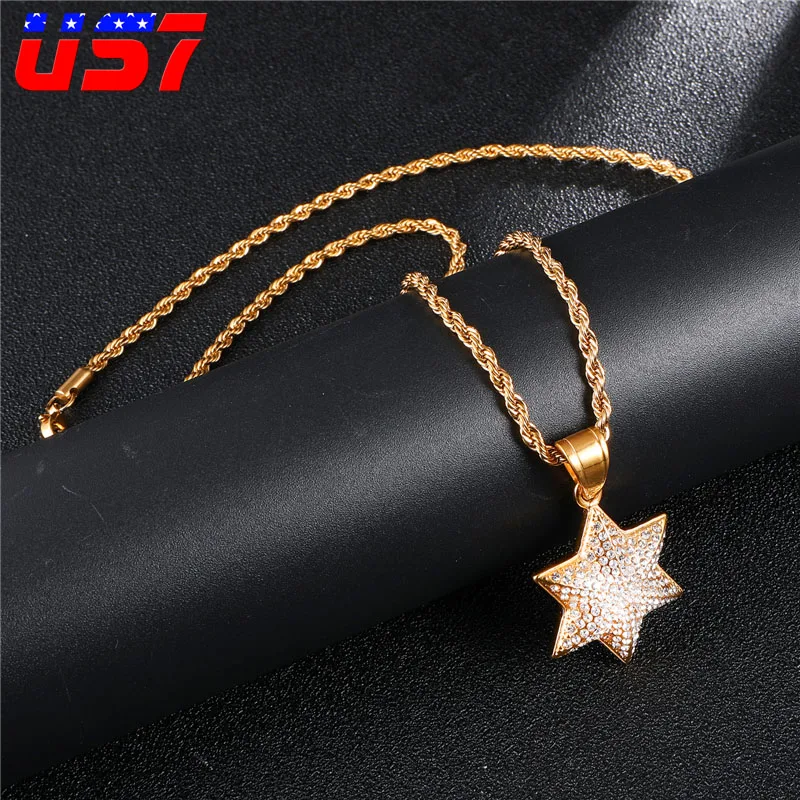 US7 ожерелье с шестигранной звездой из нержавеющей стали микро стразы ожерелья