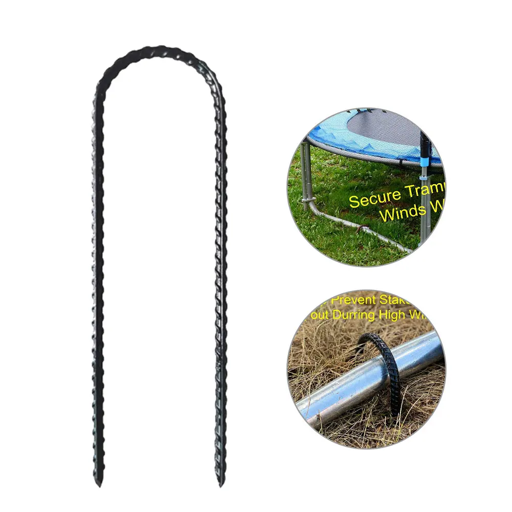 

6pcs Camping Tent U Shaped Ground Anchor Anti Rust Multipurpose Windproof Black Trampoline Stake Pointed Pegs Accessories
