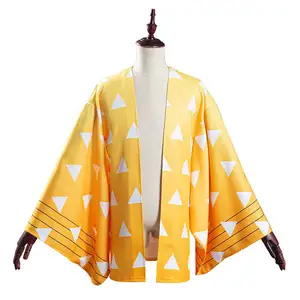 Demon Anime Slayer: Kimetsu no Yaiba Agatsuma Zenitsu Cosplay Costume Kimono Coat