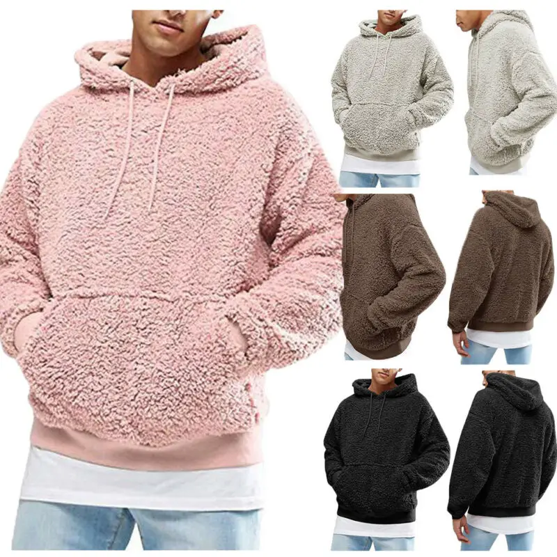 

2022 Winter Men Warm Faux Fur Teddy Bear Hoodie Hooded Sweatshirt Tops Pullover Casual Men Hooded Baggy Sweatshirt Coat Putwear