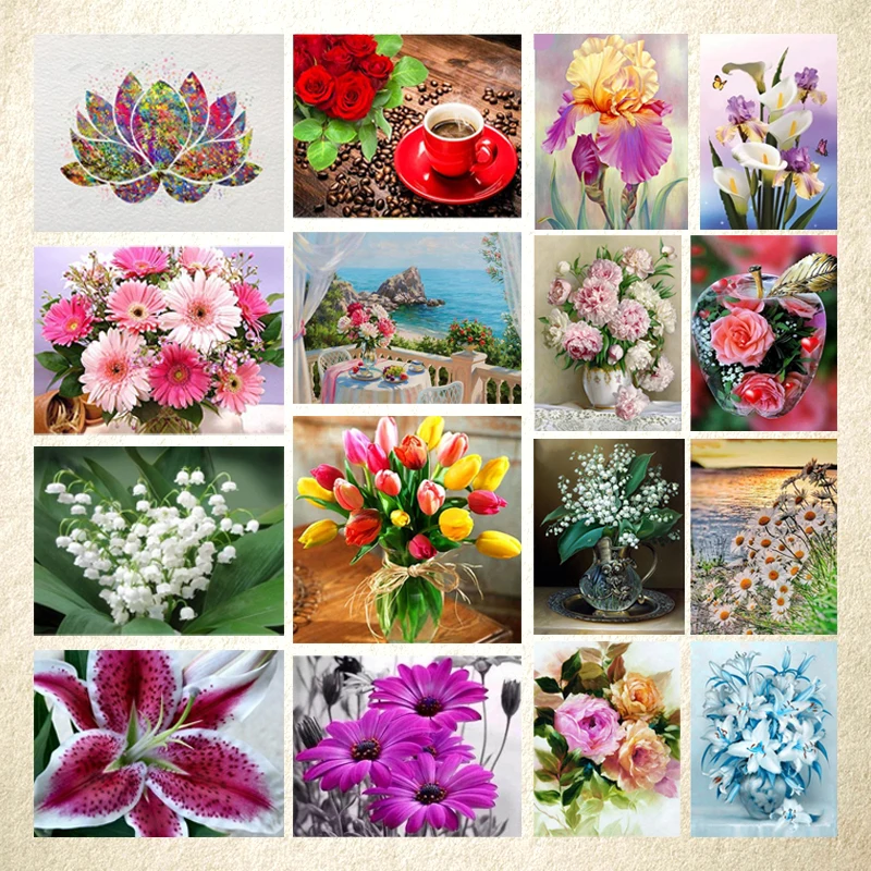 

Flower Arranging 5D DIY Diamond Painting Flowers Cross Stitch Diamond Embroidery Mosaic Diamonds Wall Stickers Home Decor Vase