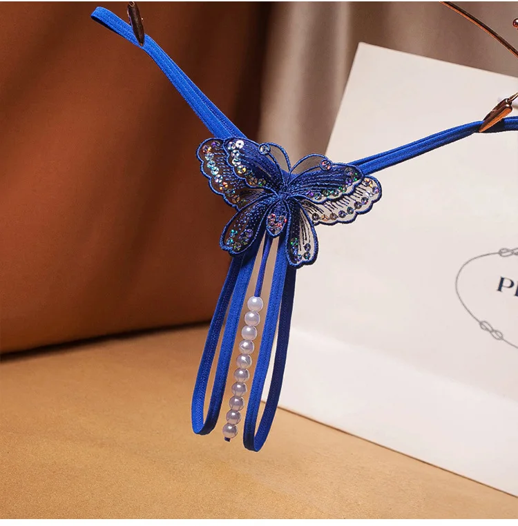 

Women Lingerie Erotic G-string Open Crotch Panties Sexy Butterfly Sequins Underwear Crotchless Pearls String Embroidery Thong