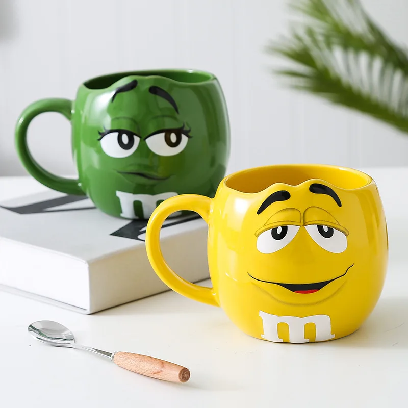 

Cute Bean Expression Coffee Mugs Ceramic Tea Cups Large Capacity Mark Cartoon Creative Drinkware Send Spoon