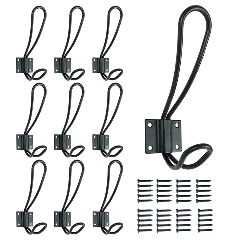 

10PCS Rustic Metal Coat Hooks Wall Mounted Hooks Double Vintage Hooks for Hanging Decorative Farmhouse Entryway Hooks