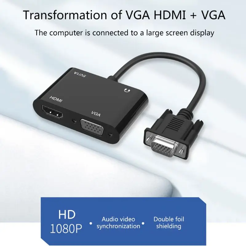 Адаптер преобразователь VGA в HDMI 2 1 с двумя интерфейсами 1080P Micro USB для ПК ноутбука