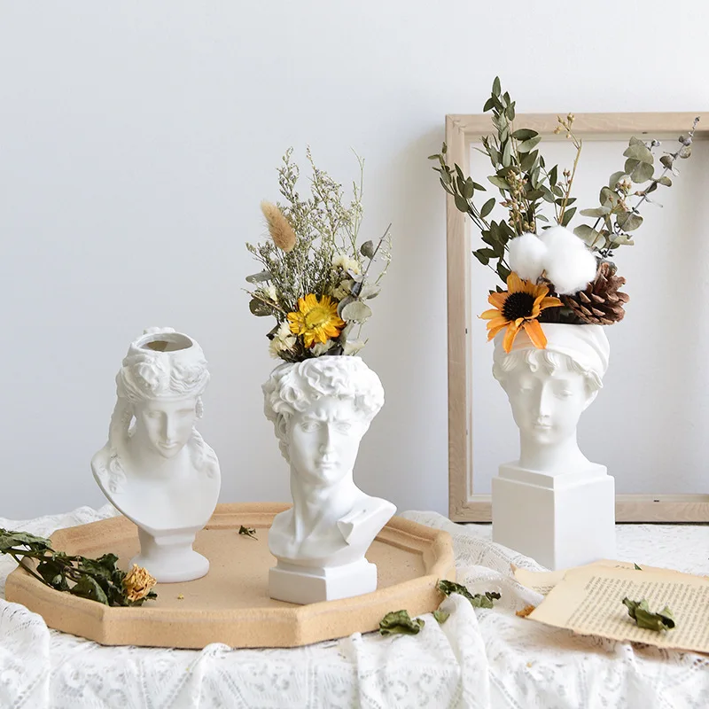 

Nordic Style Home Decor Vase Creative Human Head Portrait Flower Vases Room Decoration Resin David Flower Vase Room Decoration