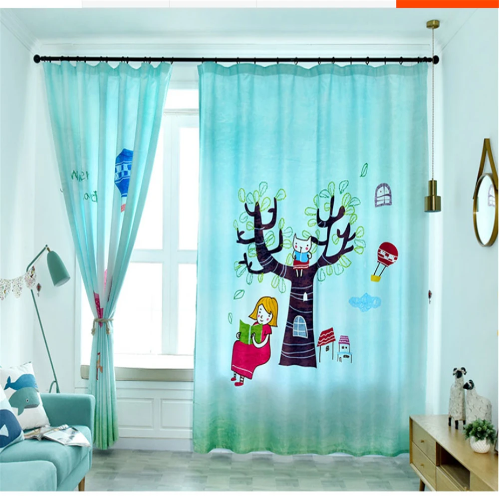 

Animals and girls cute printed cartoon children's room curtains kids curtains bedroom bay window blackout