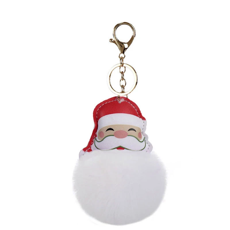 

Women Keyring Backpack Pendant Bag Ornament Decoration Santa Claus Ball Pompom Keychain Metal Circle Plush Trinket Key Holder