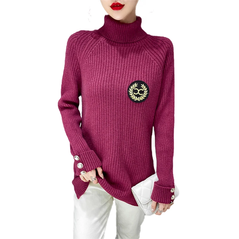 

Make new winter turtleneck wan side studs loose side split female joker western style sweater sweater base