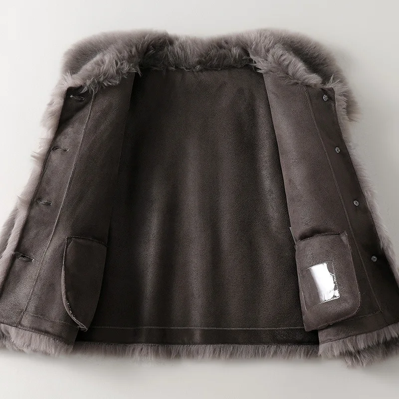 New Grain Sheep Shearer Women's All Wool Fur Coat In The Spring of 2021 Loose Turn Down Collar Real Thick Warm Fur Jacket