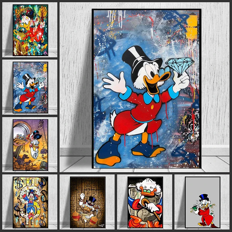 

Graffiti Art Disney Donald Duck and Money Poster Print Street Art Canvas Painting Wall Art Picture for Living Room Decor
