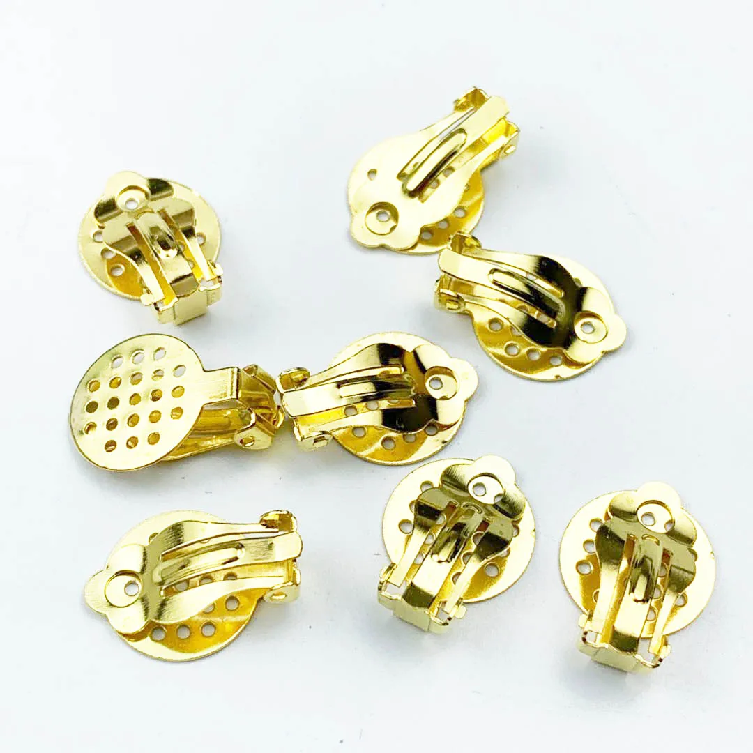50шт/лот Зажимы для ушей Rhodium/Gold цвет клипса на серьгу с перфорированной подушкой диаметром 15 мм для DIY базовых находок.