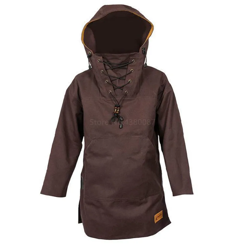 

4 Colors Medieval Clothes for Men's Carnival Cosplay Costumes Mid-length Hooded Headgear Casual Woolen Material Sweater Coat