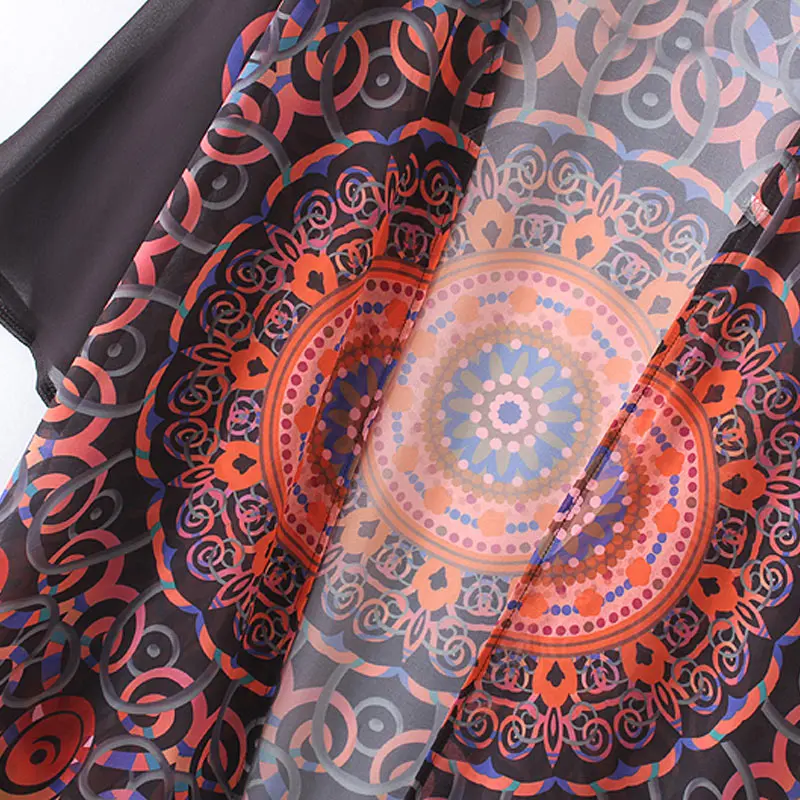 Винтажный женский шифоновый кардиган-кимоно с геометрическим принтом бахромой и