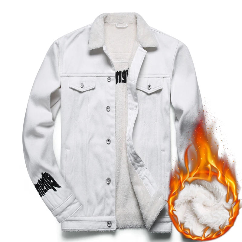 Мужская белая зимняя джинсовая куртка куртки верхняя одежда теплые джинсовые