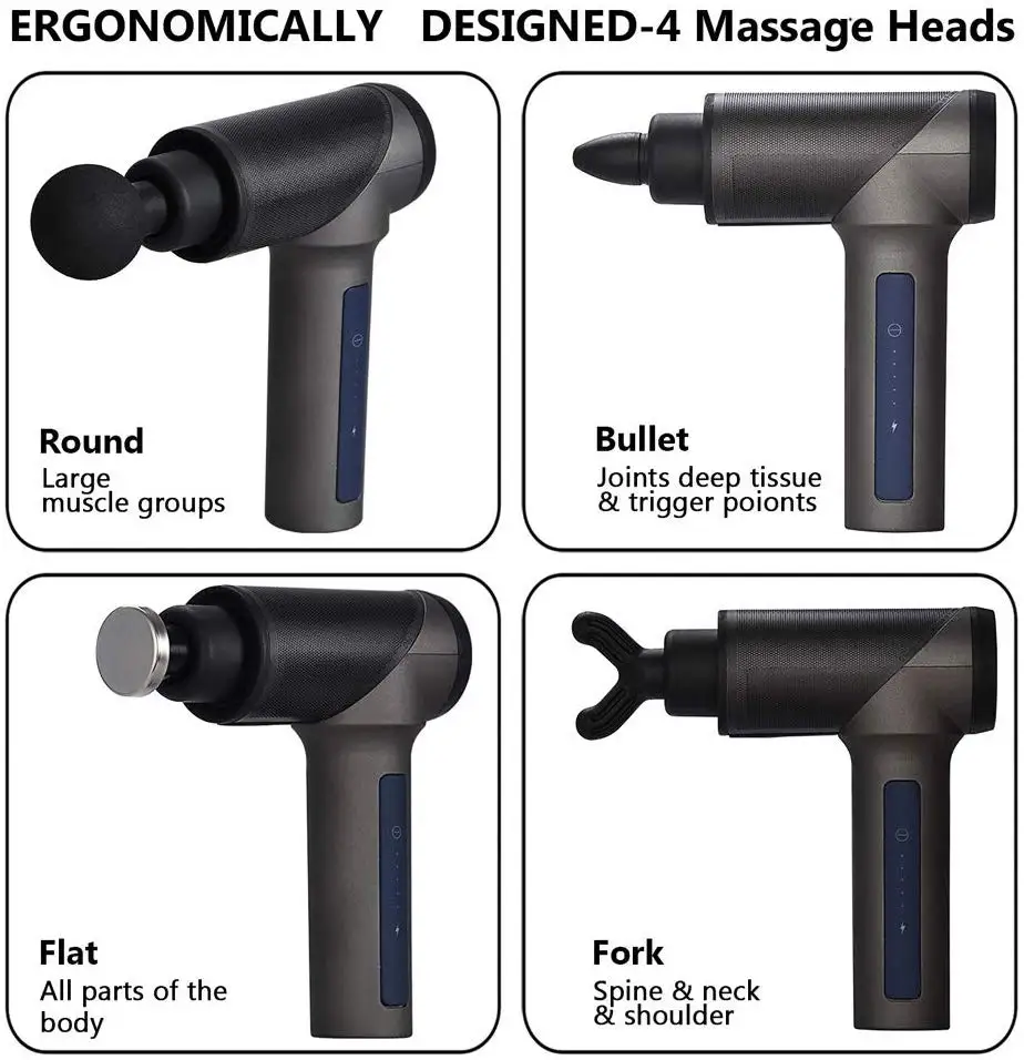 Массажный пистолет для мышц 5 скоростей массажер с 4 головками мощный