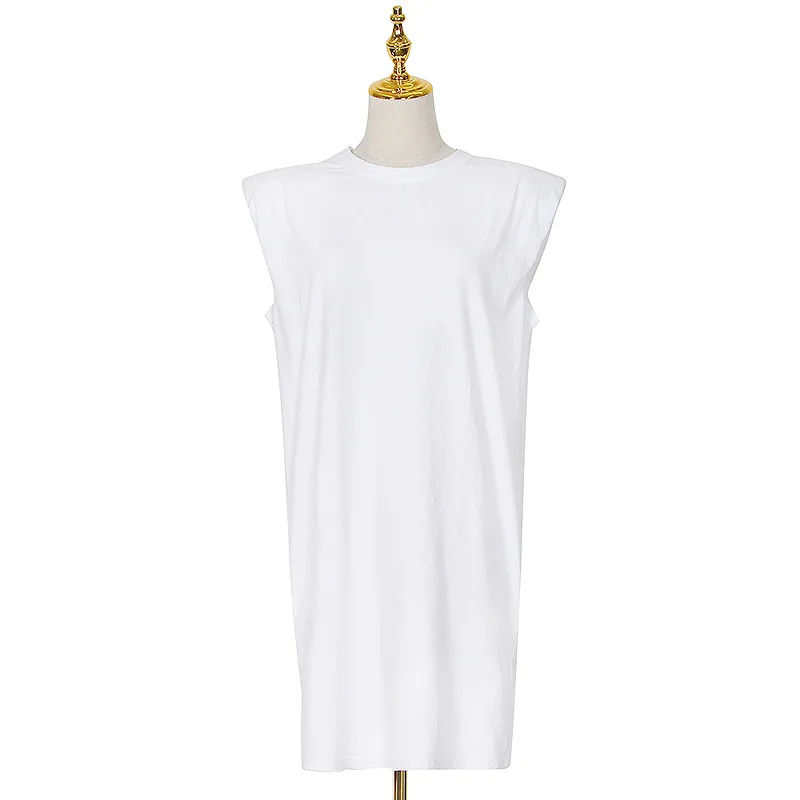 

Fashion solid color round neck shoulder loose pocket Joker t-shirt dress