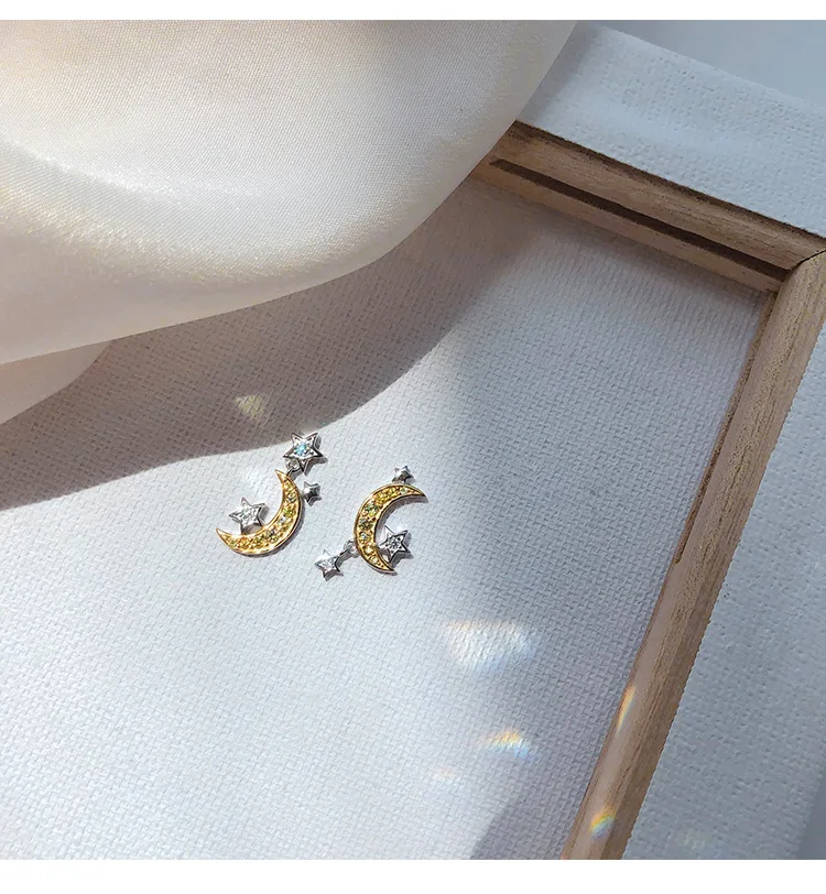 

Sterling Silver 925 Silver Star and Moon Stud Earrings for Women 2021 Fashion Hip Hop Jewelry Wholesale Topaz Mosaic Earings