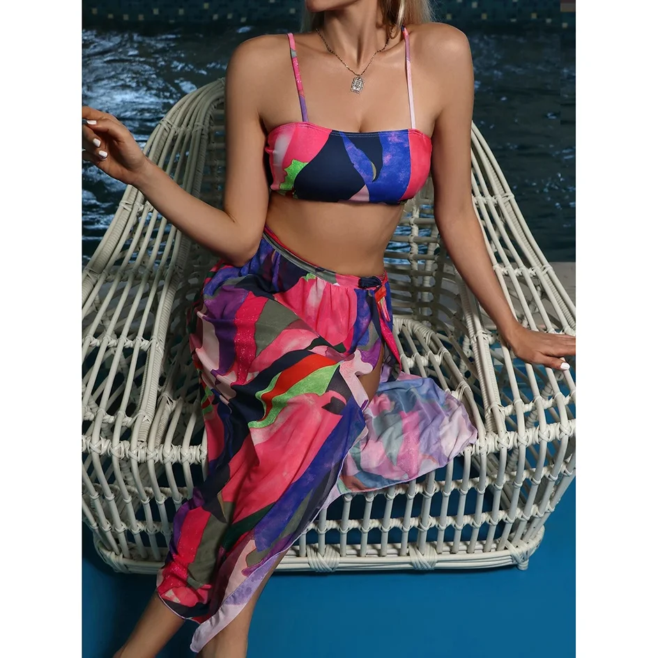 

High bikini 2021 women's swim trunks bikini set 3 female beach wear swimsuit