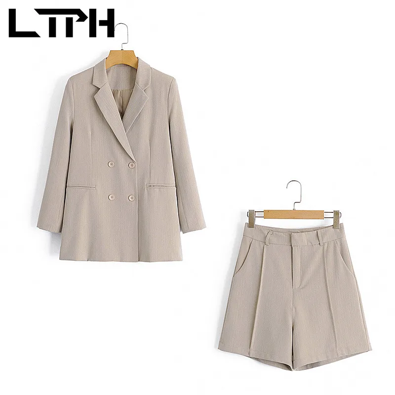LTPH Oficina dama traje de 3 piezas de las mujeres trajes chaqueta holgada de cintura alta Pantalones cortos shorts chic 2021 trajes de primavera, nuevo,