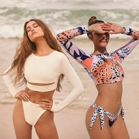 surfing swimsuit for women 2021 bikini long sleeve swimwear tiger print push up summer bath suit two piece bandeau biquini