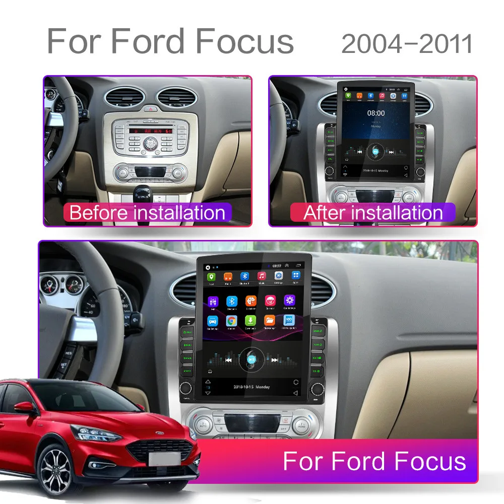 Android 9.0 Car Radio Multimedia Video Player Navigation GPS For ford focus 2 3 Mk2/Mk3 hatchback din 9.7" Tesla Manual/ Auto |