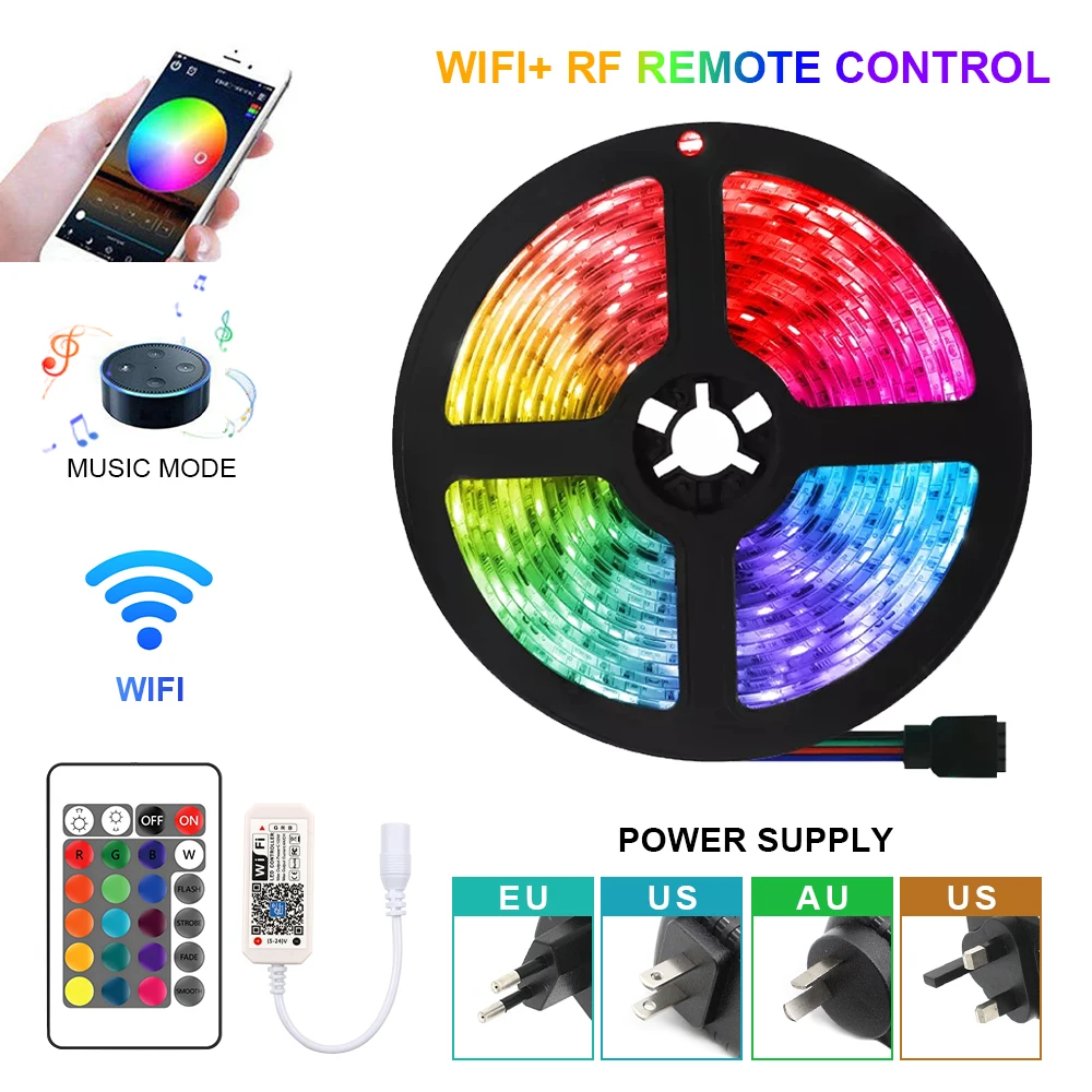 

5 м RGB DC12V WIFI RF IR Светодиодная лента s Light s 2835 60LED/M фотоадаптер полный комплект IP20 Светодиодная лента светильник т дистанционного управления