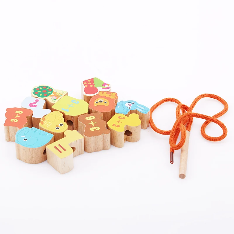 Wooden toys Baby DIY Toy Cartoon Fruit Animal Stringing Threading Wooden Beads Toy Children Early Monterssori Educational
