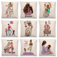 fashion super mama cushion cover mum linen throw pillow case mom and baby pillow cover for sofa mothers day gift pillowcase