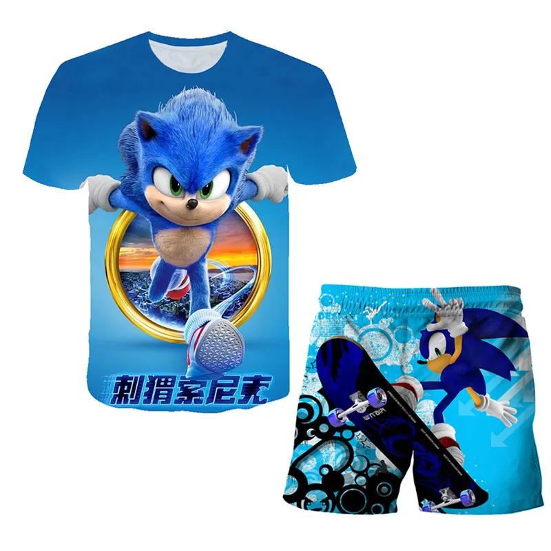 

Toddler girl suit with 3D sonic printing, top and shorts, baby sports suit, children's clothing, T-shirt, boy 2-piece suit