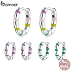 Bamoer серебряные красочные мини ленты Пряжки для ушей радужные серьги-кольца из стерлингового серебра 925 пробы для женщин массивные ювелирные изделия Aretes
