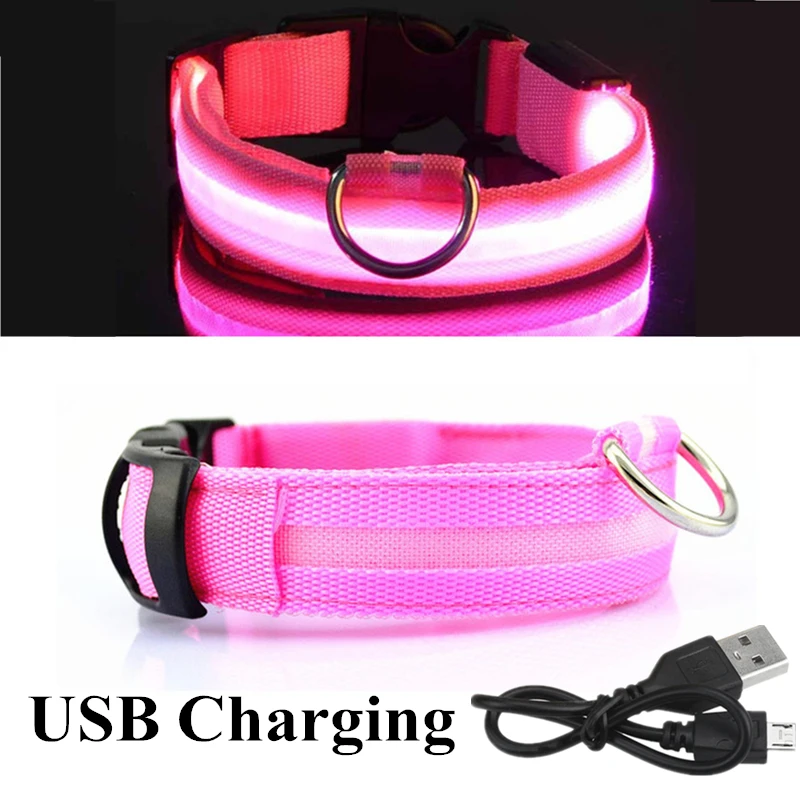 Pink USB USB Перезаряжаемый светодиод для домашних собак светящийся ошейник для домашних животных светящееся мигающее ожерелье для прогулок на открытом воздухе ошейник безопасности для собак товары для домашних животных - Цвет: Pink USB