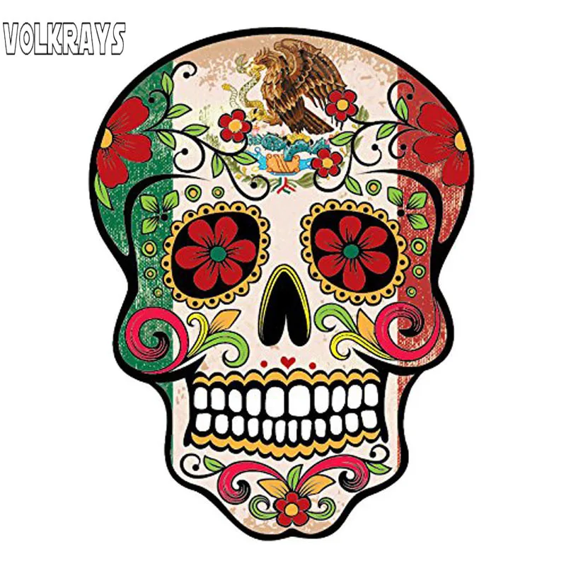 Автомобильная наклейка Volkrays с рисунком мексиканского сахарного черепа царапины